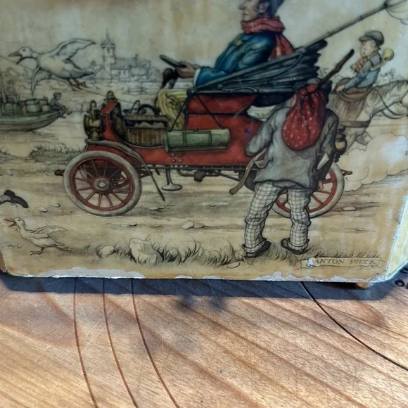 Vintage wooden handbag with lucite handle. Anton Pieck Mid century